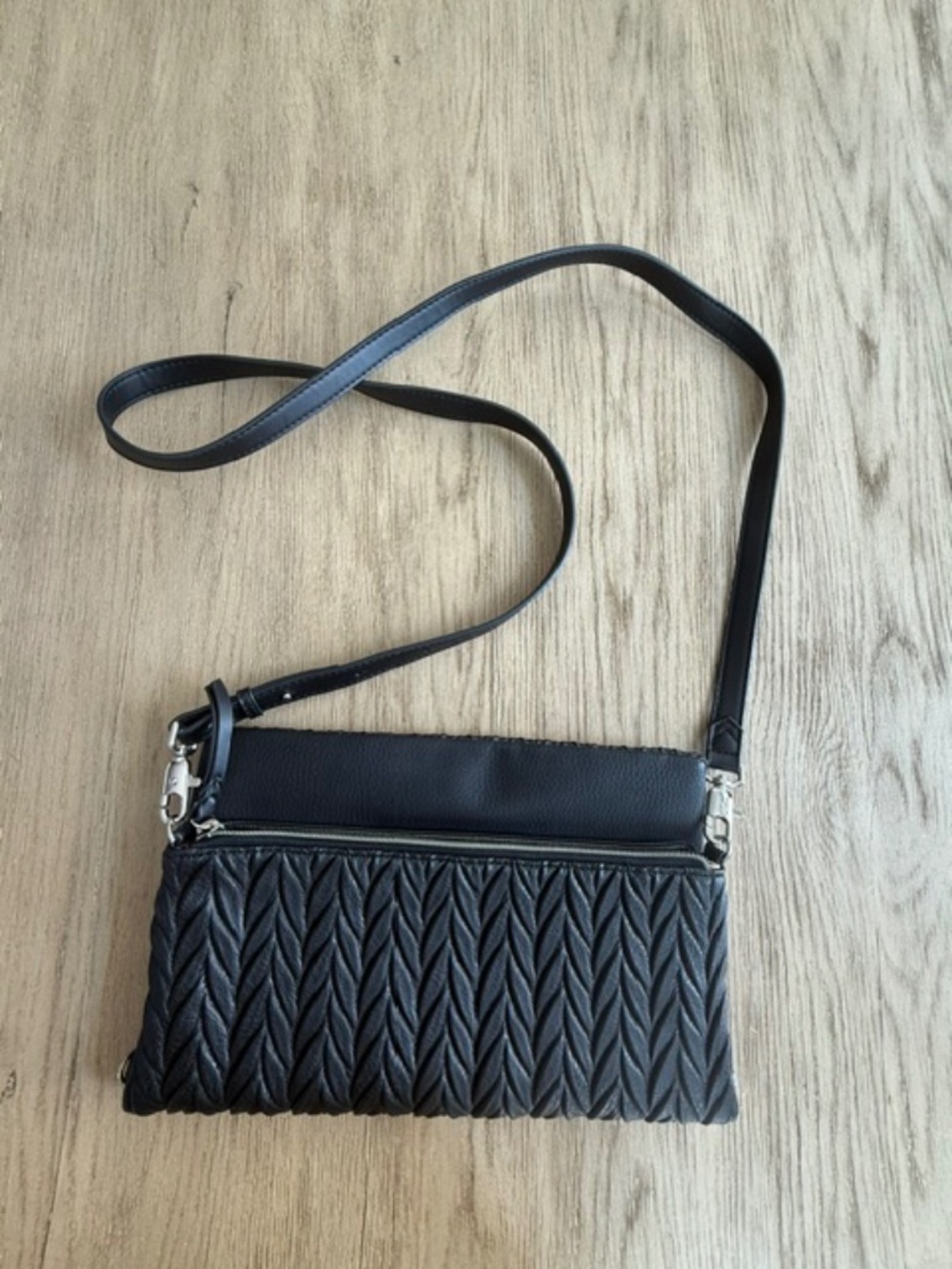 Stella & Dot Black Woven Chevron Foldover Convertible Crossbody Bag Clutch